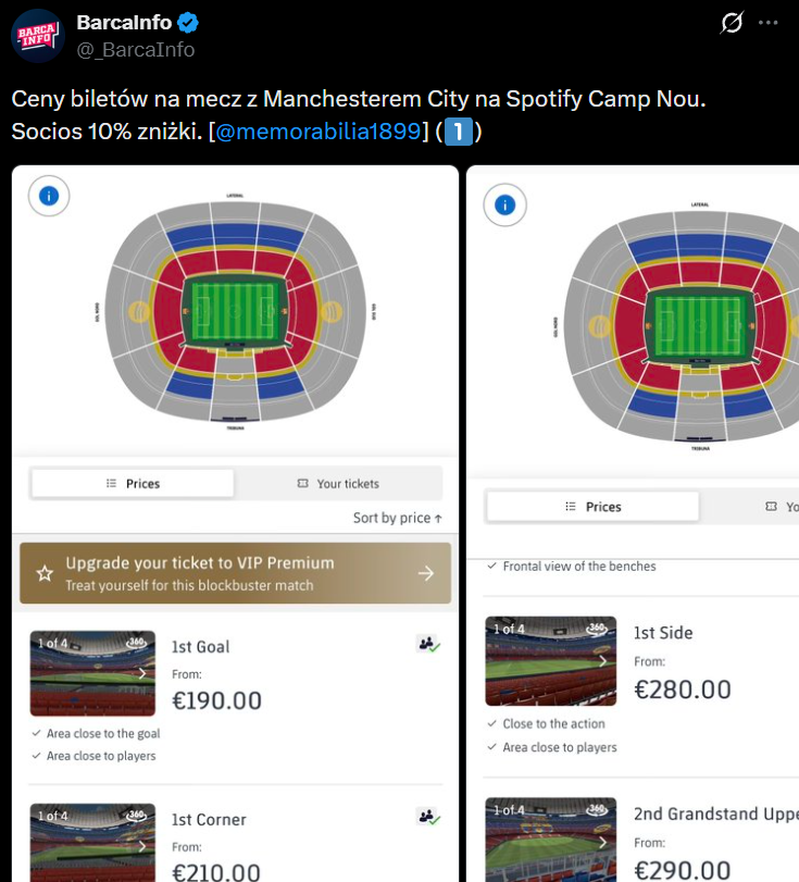 Oto ile KOSZTUJĄ BILETY na mecz Barcy z Manchesterem City! O.o